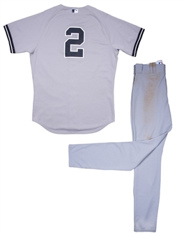 2014 Derek Jeter Game Used New York Yankees Road Uniform: Jersey & Pants Photo Matched To 3 Games Including Hits #3373 & 3374 (MLB Authenticated, Steiner & Resolution Photomatching)